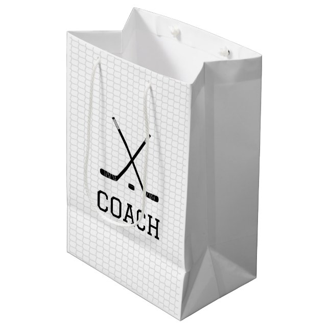 Ice Hockey Sticks Puck Net Team Player Coach Medium Gift Bag (Front Angled)