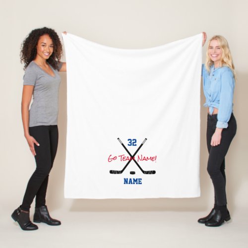 Ice Hockey Sticks Puck Sports Team Colors Text Fleece Blanket