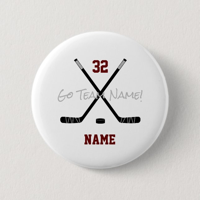 Ice Hockey Sticks Team Custom Player Name Number  Button (Front)