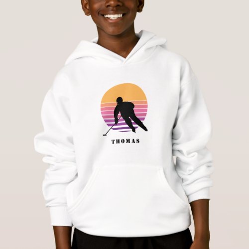 Ice Hockey Team Player Retro Sunset Kids Name Hoodie