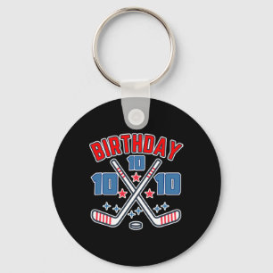 Ice Hockey Ten Birthday Boy 10th Party Boys Age 10 Keychain