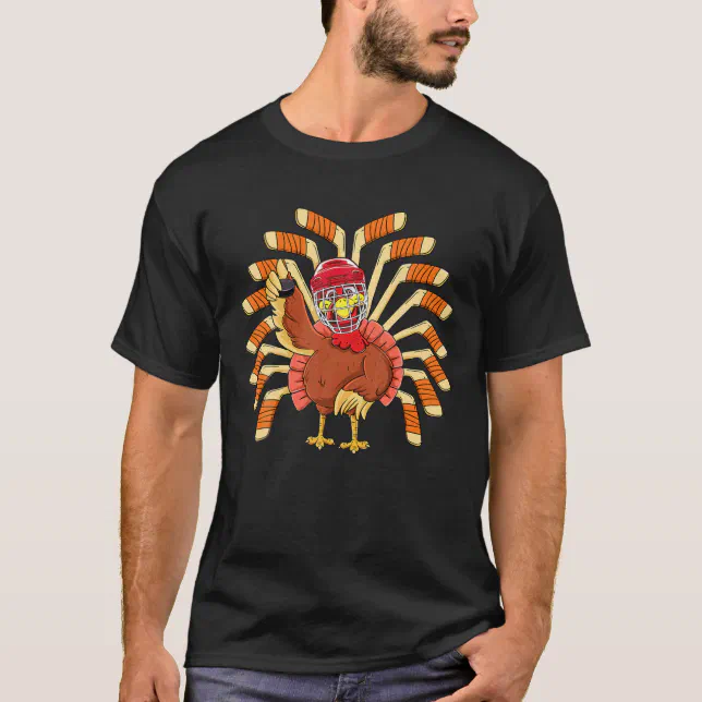 Funny Thanksgiving Ice Hockey Pilgrim Turkey Gobble Player T-Shirt