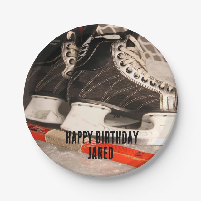 Ice Hockey Themed Birthday Paper Plates (Front)