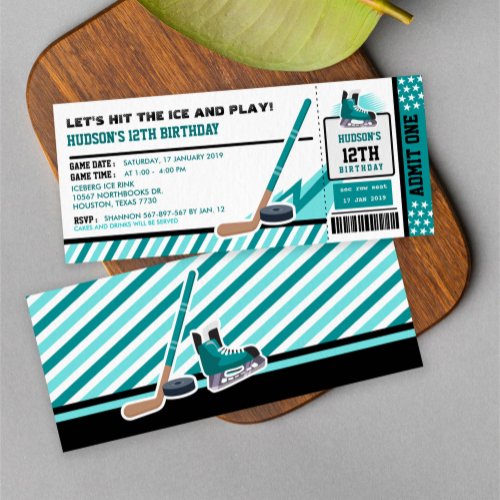 Ice hockey Ticket Pass Birthday Party Invitation