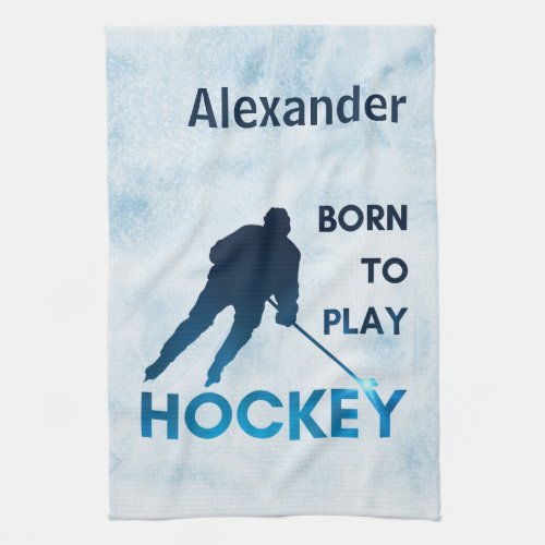 Ice hockey towel dry blade born to play blue ice