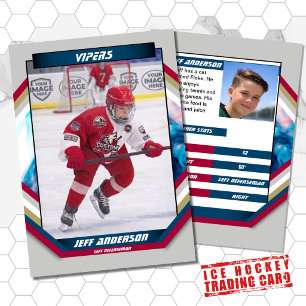Ice Hockey Trading Card in Cool Red Blue Gray