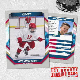 Ice Hockey Trading Card in Cool Red Blue Gray