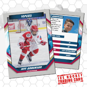 Ice Hockey Trading Card in Cool Red Blue Gray
