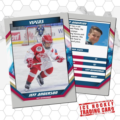 Ice Hockey Trading Card in Cool Red Blue Gray
