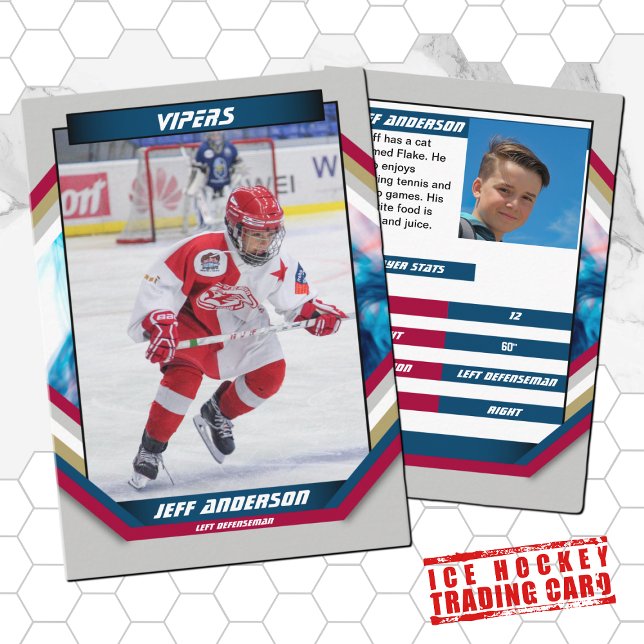 Ice Hockey Trading Card in Cool Red Blue Gray (Ice Hockey Trading Card: Futuristic design, dynamic action. Perfect gift for kids and fans! )