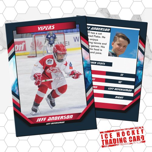 Ice Hockey Trading Card in Cool Red Dark Blue 