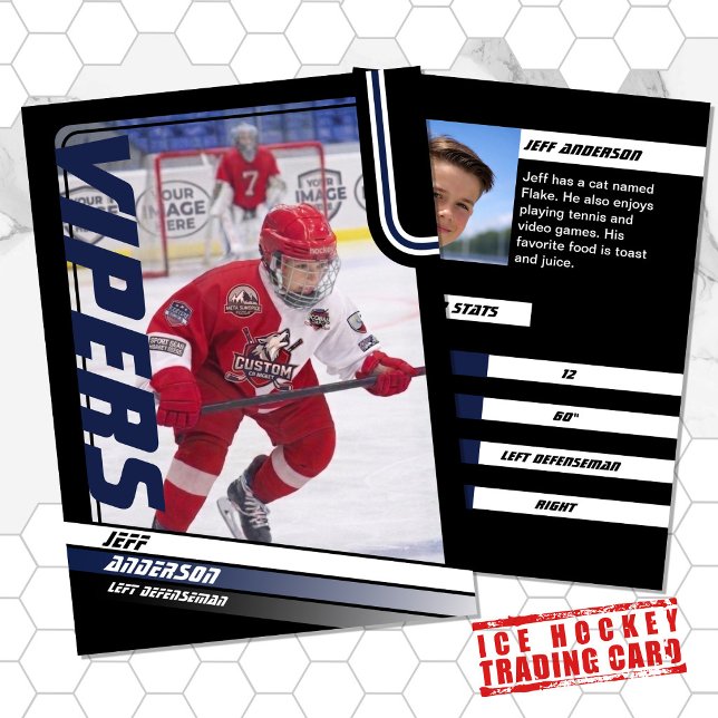 Ice Hockey Trading Card in Dynamic Blue Black (Proudly share youre kids' achievements with this blue and black card)
