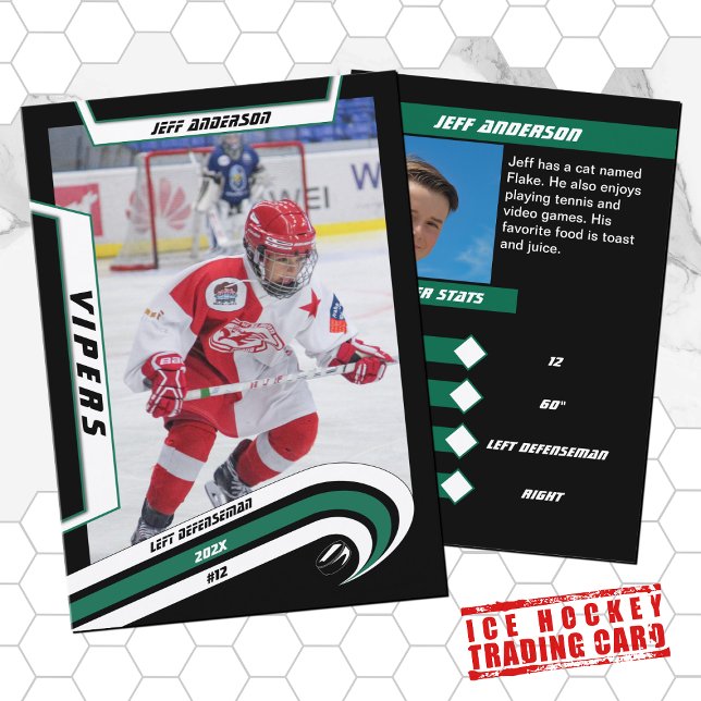 Ice Hockey Trading Card in Lively Green (Youthful green hockey card ideal for kids in the little league. Stylish souvenir and perfect gift.)