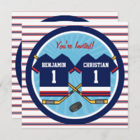 Ice Hockey Twins Jersey V2 1st Birthday Party Invitation