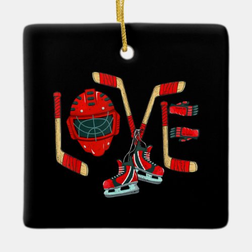 Ice Hockey Valentines Day Love Cute Gift Boys Girl Ceramic Ornament