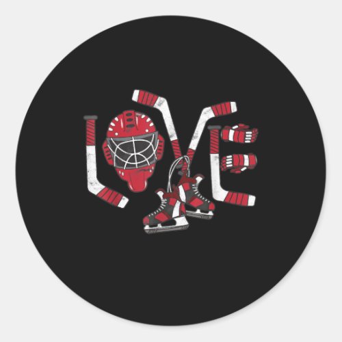 Ice Hockey Valentines Day Love Cute Gift Boys Girl Classic Round Sticker