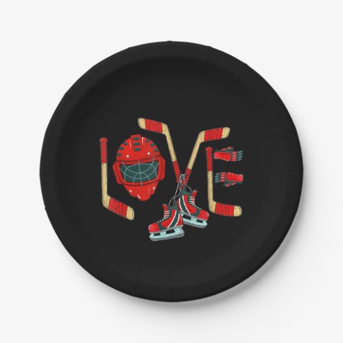 Ice Hockey Valentines Day Love Cute Gift Boys Girl Paper Plates