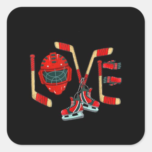 Ice Hockey Valentines Day Love Cute Gift Boys Girl Square Sticker