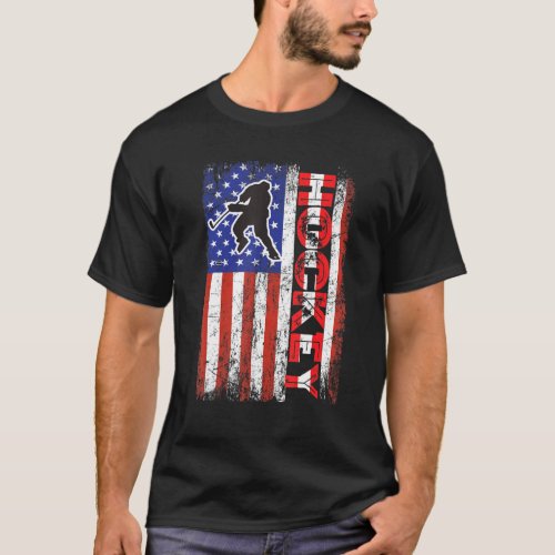 Ice Hockey Vintage American Flag Patriotic Usa Dad T_Shirt