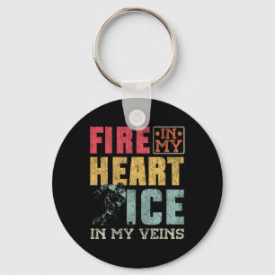 Ice Hockey Vintage Fire In My Heart Ice In My Vein Keychain