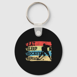 Ice Hockey Vintage Retro Eat Sleep Hockey Repeat Keychain