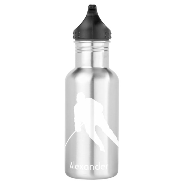 Ice Hockey water bottle player name black white (Right)