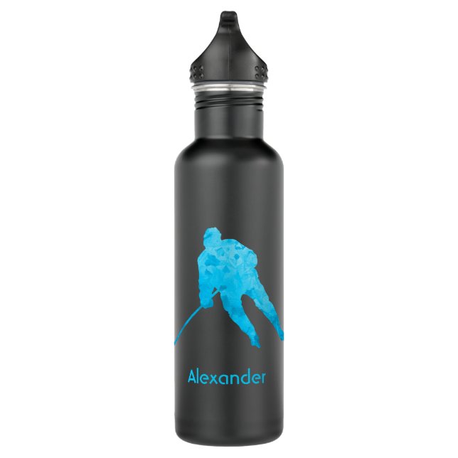 Ice Hockey water bottle player name turquoise (Right)