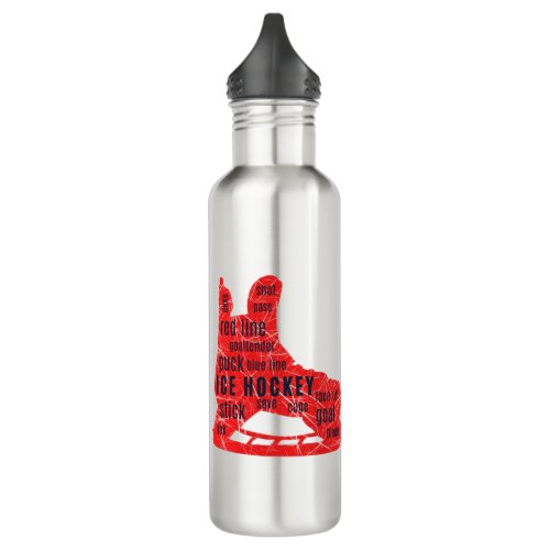Ice hockey water bottle _ red skate with word