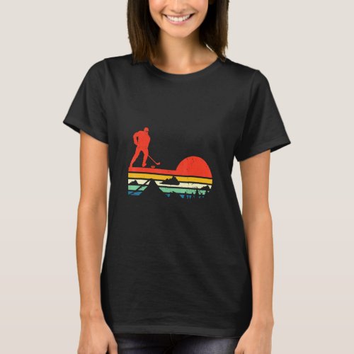 Ice Hockey Winter Sports Icehockey Art Retro Sunse T_Shirt