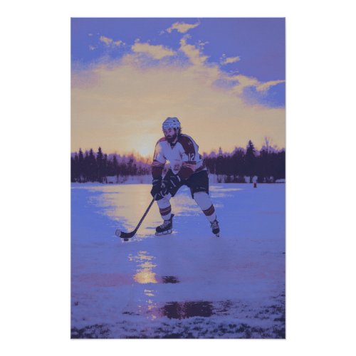 Ice Hocky Player at Sunrise Poster