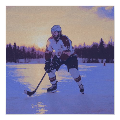 Ice Hocky Player at Sunrise Poster