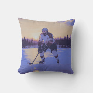 Ice Hocky Player at Sunrise Throw Pillow