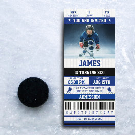 Ice Hocky Themed Sports Ticket Birthday Party Invitation
