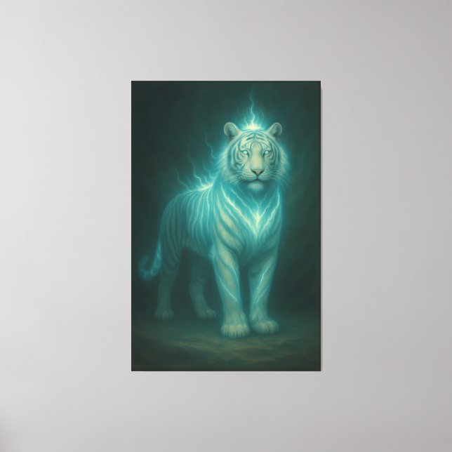 Ice Lightning White Tiger – Frosted Celestial Ener Canvas Print (Front)