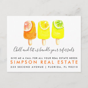 ice lollies chill out real estate referrals announcement postcard