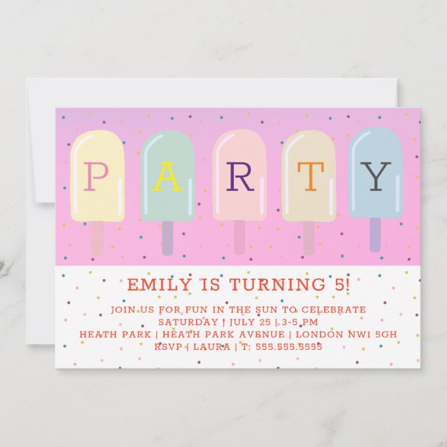 ICE LOLLIES SUMMER BIRTHDAY INVITATION (Front)