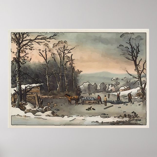 Ice Men Gathering Ice in Winter Poster (Front)