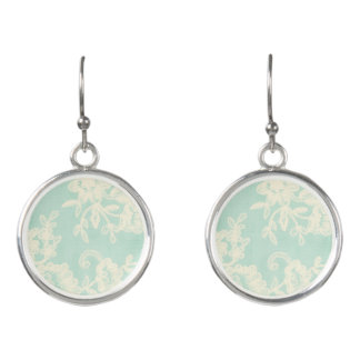 Ice Mint Flower Vintage Lace Earrings