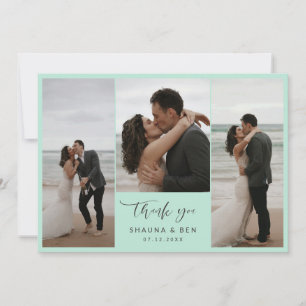 Ice Mint Lined Back 3 Photos Wedding Thank You Card
