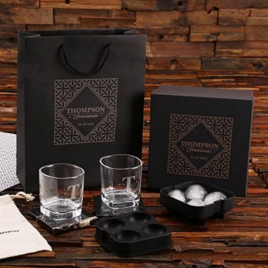 Ice Mold Gift Set with Monogram Whiskey Glasses (Front)
