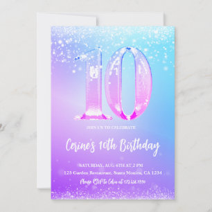 Ice number white glitter Girl 10th Birthday Invitation