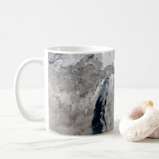 Ice On The Great Lakes, United States. Coffee Mug (With Donut)