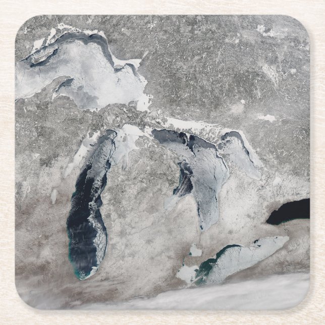 Ice On The Great Lakes, United States. Square Paper Coaster (Front)