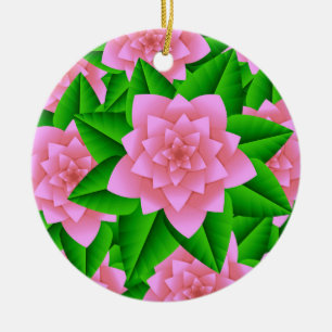 Ice Pink Camellias and Green Leaves Ceramic Ornament