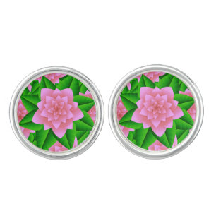Ice Pink Camellias and Green Leaves Cufflinks