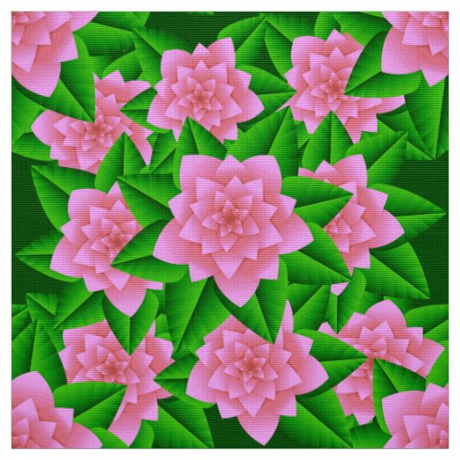 Ice Pink Camellias and Green Leaves Fabric