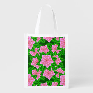 Ice Pink Camellias and Green Leaves Grocery Bag