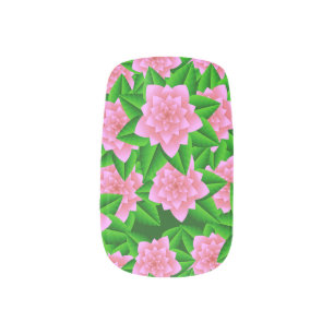 Ice Pink Camellias and Green Leaves Minx Nail Art