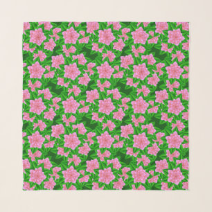 Ice Pink Camellias and Green Leaves Scarf