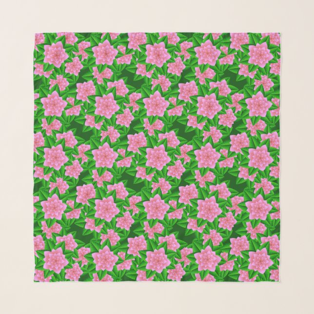 Ice Pink Camellias and Green Leaves Scarf (Front)